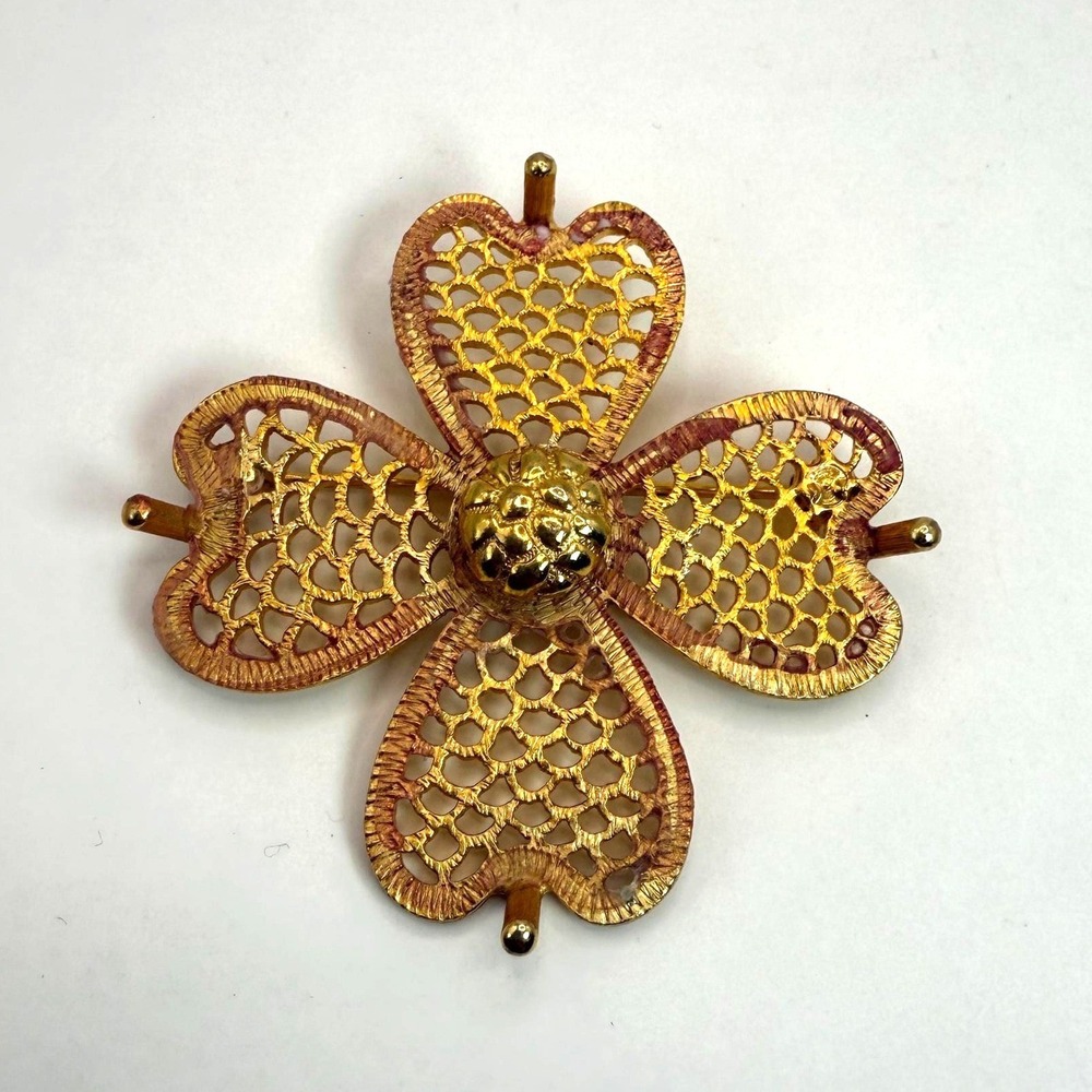 Vintage Monet Gold Tone Openwork‎ Flower Brooch – Filigree Floral Statement Pin